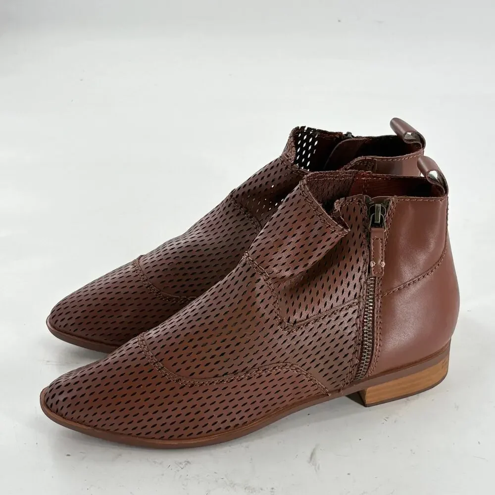 Kelsi Dagger Alaska Perforated Leather Ankle Boots 10 NWOT Booties Auburn Brown